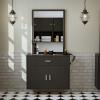 Paddie Wall Mount Salon Station with Mirror, Styling Station Barber Station Spa Salon Equipment w/Appliance Holders/Drawer/Storage Cabinet (Black) view 2