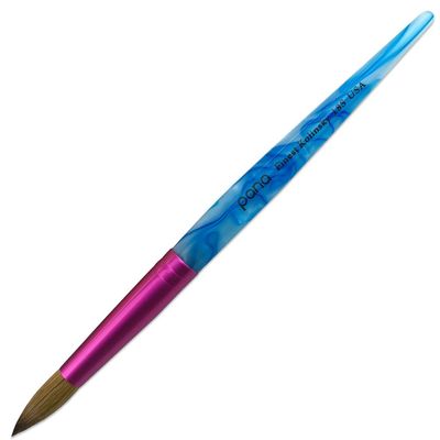 PANA USA Acrylic Nail Brush Pure Kolinsky Hair Acrylic White Swirl Blue Handle with Pink Ferrule Round Shaped - Size 18