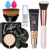 Air Cushion CC Cream Natural Foundation,PHOERA CC+ Cream Color Correcting Anti Aging Hydrating Serum &SPF 25+,PHOERA Face Primer, Kabuki Brush Foundation Brush Makeup Sponge(#02Natural CC +120 Nude) view 1