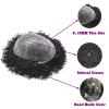 Afro Mens Toupee 6mm Afro Curl Wigs for Men Full Poly Skin PU Injection Human Hair Men Replacement System 360 Waves Knotless Natural Afro Kinky Curl Hair Units Toupee for Black Men (6MM Afro Wavy, 1# Jet Black) view 3