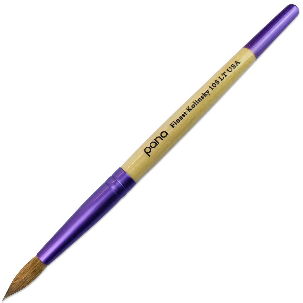 PANA Pure Kolinsky Hair Acrylic Nail Brush - Round Shape Purple Ferrule with Beige Wood Handle (Size 10)