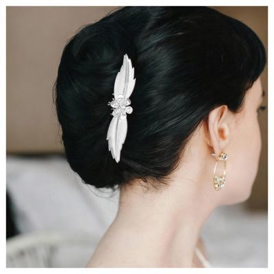 Iaceble French Leaf Hair Comb Metal Silver Hair Comb Haipin Headpieces Bride Wedding Leaf Hair Accessories Decorative for Women and Girls Headdress (Silver)