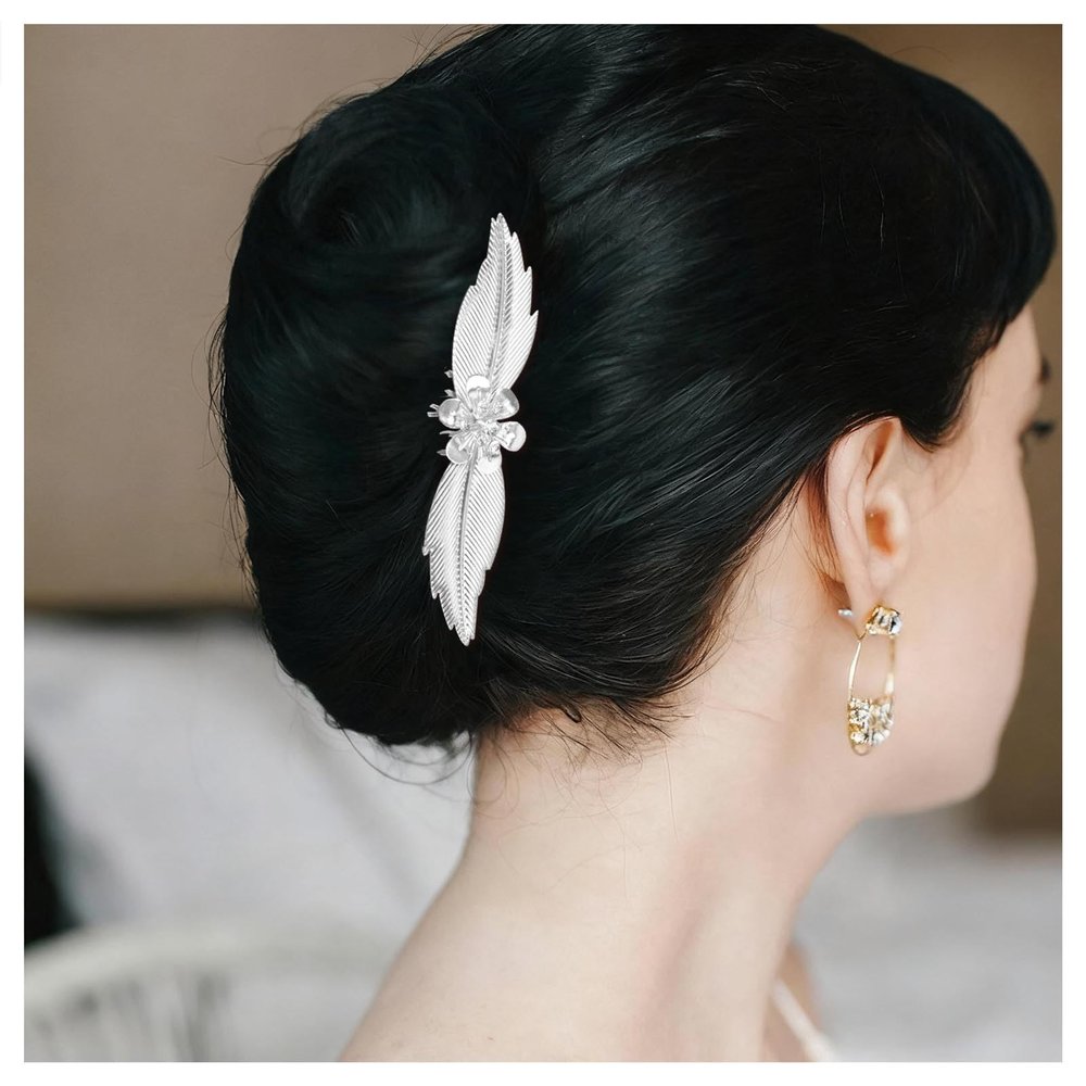 Iaceble French Leaf Hair Comb Metal Silver Hair Comb Haipin Headpieces Bride Wedding Leaf Hair Accessories Decorative for Women and Girls Headdress (Silver)