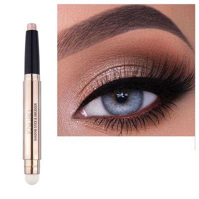 Ofanyia Eyeshadow Sticks, 2 in 1 Cream Shimmer Eye Shadow Pencil Crayon, Waterproof Long Lasting Eye Shadow Highlighter Stick, Double End Eyeshadow Pen with Sponge Brush (03# Rose Gold Shimmer)