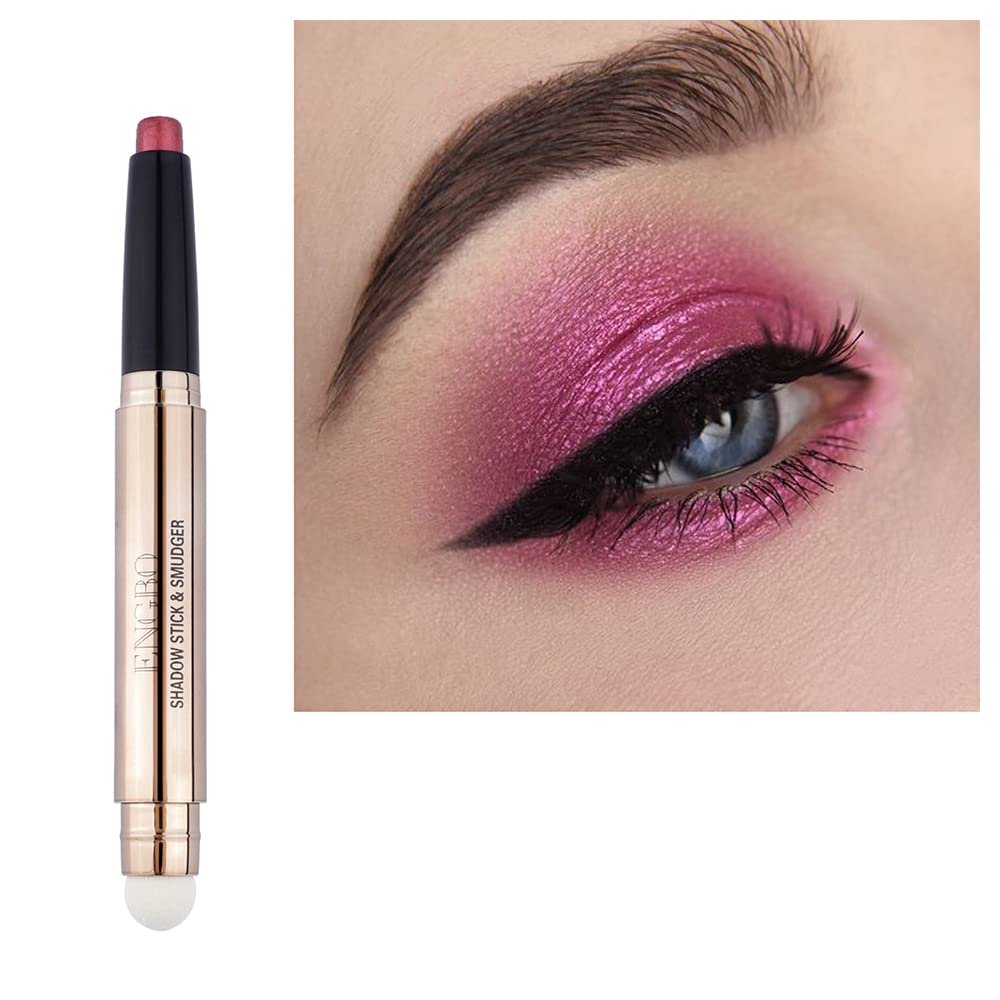 Ofanyia Eyeshadow Sticks, 2 in 1 Cream Shimmer Eye Shadow Pencil Crayon, Waterproof Long Lasting Eye Shadow Highlighter Stick, Double End Eyeshadow Pen with Sponge Brush (06# Rose Red Shimmer)