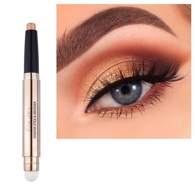 Ofanyia Eyeshadow Sticks, 2 in 1 Cream Shimmer Eye Shadow Pencil Crayon, Waterproof Long Lasting Eye Shadow Highlighter Stick, Double End Eyeshadow Pen with Sponge Brush (04# Champagne Shimmer)