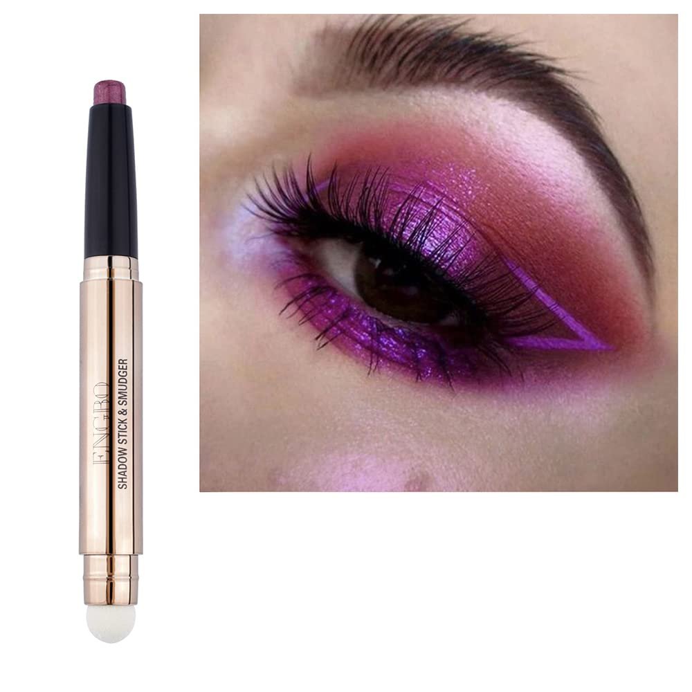 Ofanyia Eyeshadow Sticks, 2 in 1 Cream Shimmer Eye Shadow Pencil Crayon, Waterproof Long Lasting Eye Shadow Highlighter Stick, Double End Eyeshadow Pen with Sponge Brush (09# Dark Magenta Shimmer)
