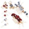 NUOBESTY 8pcs Wedding Hair Comb Set Pearl Crystal Bride Hair Accessories Floral Bridal Hair Side Comb Clips for Wedding Bridesmaid Women and Girls(Grey+Red) view 1