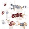 NUOBESTY 8pcs Wedding Hair Comb Set Pearl Crystal Bride Hair Accessories Floral Bridal Hair Side Comb Clips for Wedding Bridesmaid Women and Girls(Grey+Red) view 2