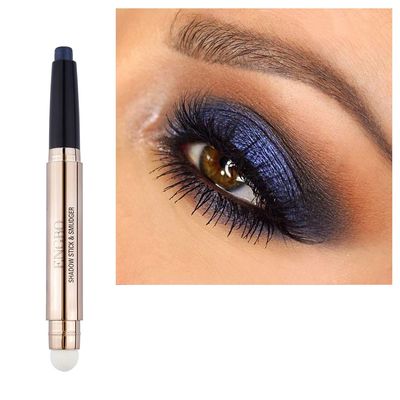 Ofanyia Eyeshadow Sticks, 2 in 1 Cream Shimmer Eye Shadow Pencil Crayon, Waterproof Long Lasting Eye Shadow Highlighter Stick, Double End Eyeshadow Pen with Sponge Brush (12# Midnight Purple)