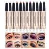 Ofanyia Eyeshadow Sticks, 2 in 1 Cream Shimmer Eye Shadow Pencil Crayon, Waterproof Long Lasting Eye Shadow Highlighter Stick, Double End Eyeshadow Pen with Sponge Brush (12# Midnight Purple) view 2