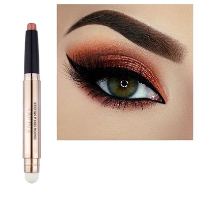 Ofanyia Eyeshadow Sticks, 2 in 1 Cream Shimmer Eye Shadow Pencil Crayon, Waterproof Long Lasting Eye Shadow Highlighter Stick, Double End Eyeshadow Pen with Sponge Brush (05# Orange Brown Shimmer)