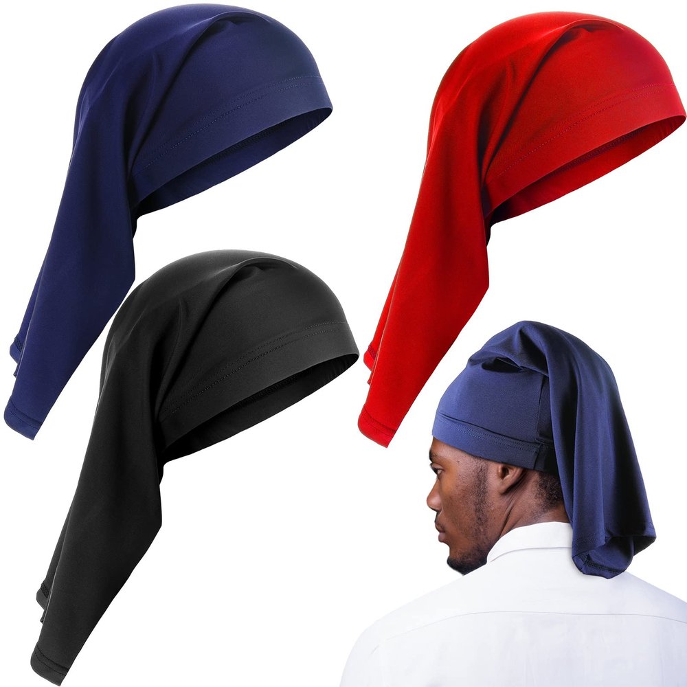 3 Pieces Satin Lined Dread Loc Cap Long Braid Cap Elastic Dreadlock Tube Sock for Full Cover Hair Stocking Night Sleep Bonnet (Navy, Red, Black)