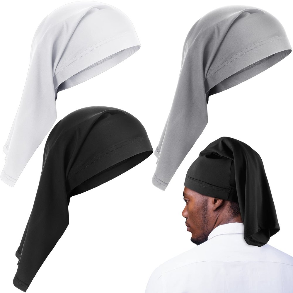3 Pieces Satin Lined Dread Loc Cap Long Braid Cap Elastic Dreadlock Tube Sock for Full Cover Hair Stocking Night Sleep Bonnet (Black, Gray, White)