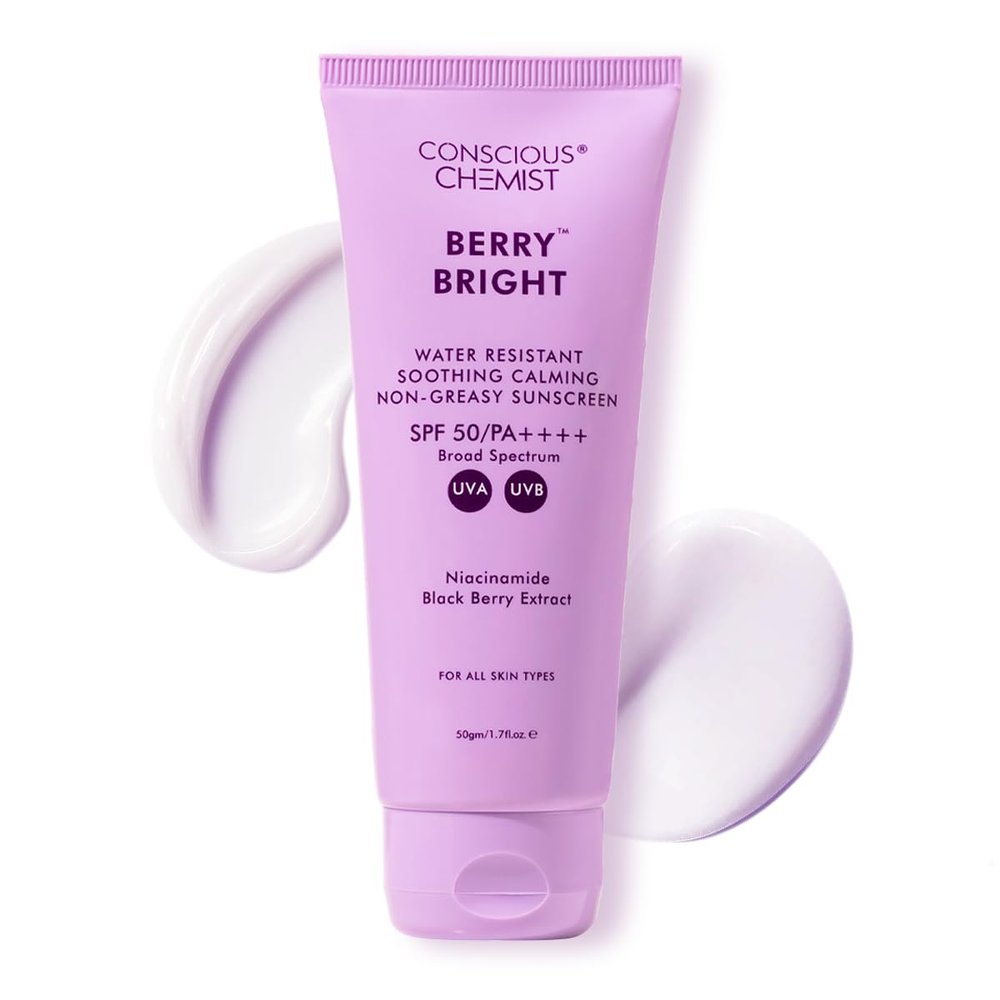 Conscious Chemist Hybrid Lightweight Gel Sunscreen SPF 50 PA ++++ with Niacinamide, Black Berry Extract | Non-Greasy, No White-Cast | All Skin Types, Cruelty Free | 50 ml