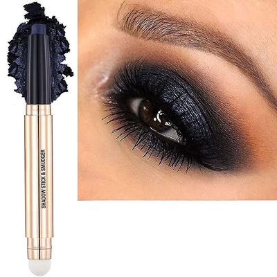 Metiplou 2 in1 Midnight Black Eyeshadow Stick Cream Shimmer Smooth Eyeshadow Pencil Hypoallergenic Waterproof Long Lasting Eye shadow (18 Midnight Black)