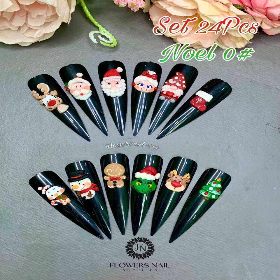 24Pcs & 48Pcs 3D Acrylic Christmas Nail Art Charms Handmade by Acrylic Powder (Noel 0# 24Pcs)