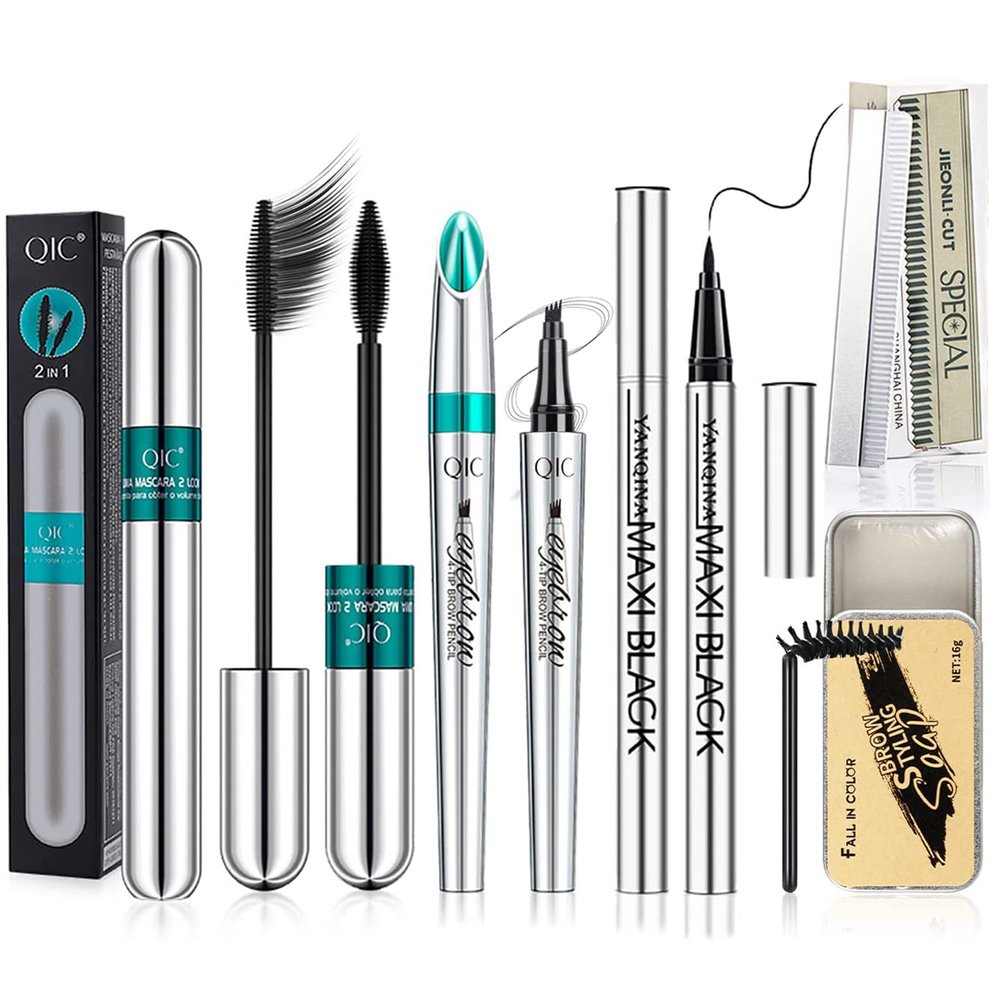 5x Longer Voluminous Eyelashes, 2 in 1 Vibely Mascara & Eyebrow Pencil & Eyeliner & Eyebrow Soap Kit & 10Pcs Eyebrow Trimming Blades, Waterproof No Clumping (5 Set)