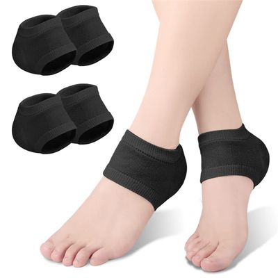 Moisturizing Gel Heel Socks, 2 Pairs Toeless Spa Socks for Cracked Heel Treatment, Dry Feet Treatment for Women Men, Day Night Foot Care Sleeves (Black)