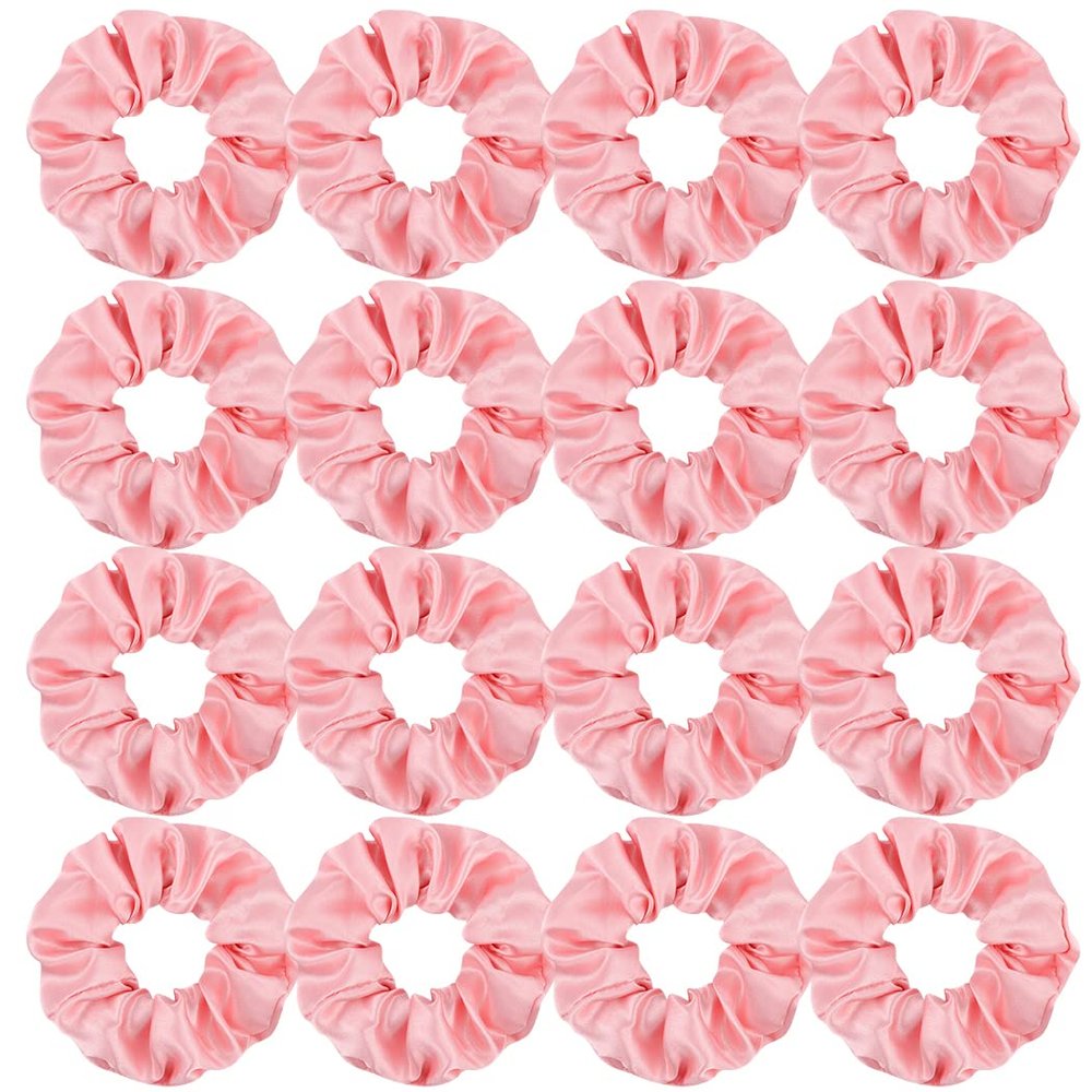 16 Pacs Pink Satin Scrunchies Bridesmaid Proposal Gifts Hair Ties Scrunchies for Women Girls Bachelorette Party Favors(Pink)