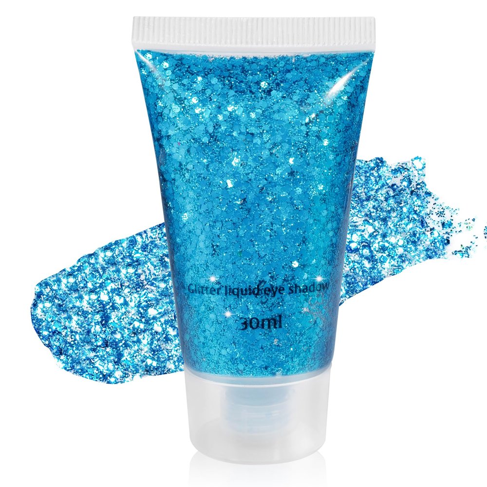Mysense Blue Body Glitter Gel, Singer Concerts Glitter Makeup, Music Festival Rave Eye Hair Accessories, Chunky Glitter Mermaid Sequins, Sparkling Face Paint for Women, 30g