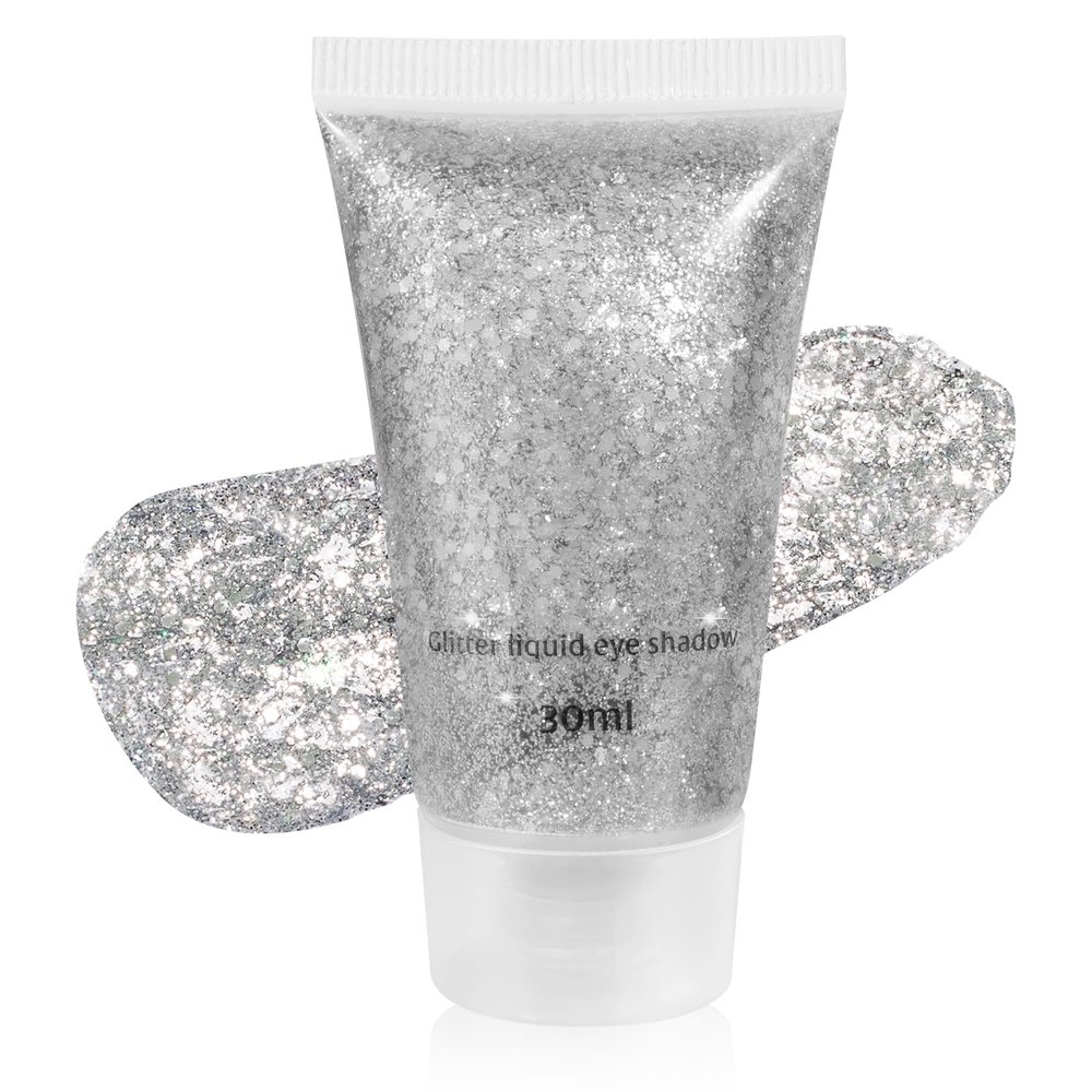 Mysense Silver Body Glitter Gel, Singer Concerts Glitter Makeup, Music Festival Rave Face Eye Hair Accessories, Chunky Glitter Mermaid Sequins, Sparkling Paint for Women, 30g