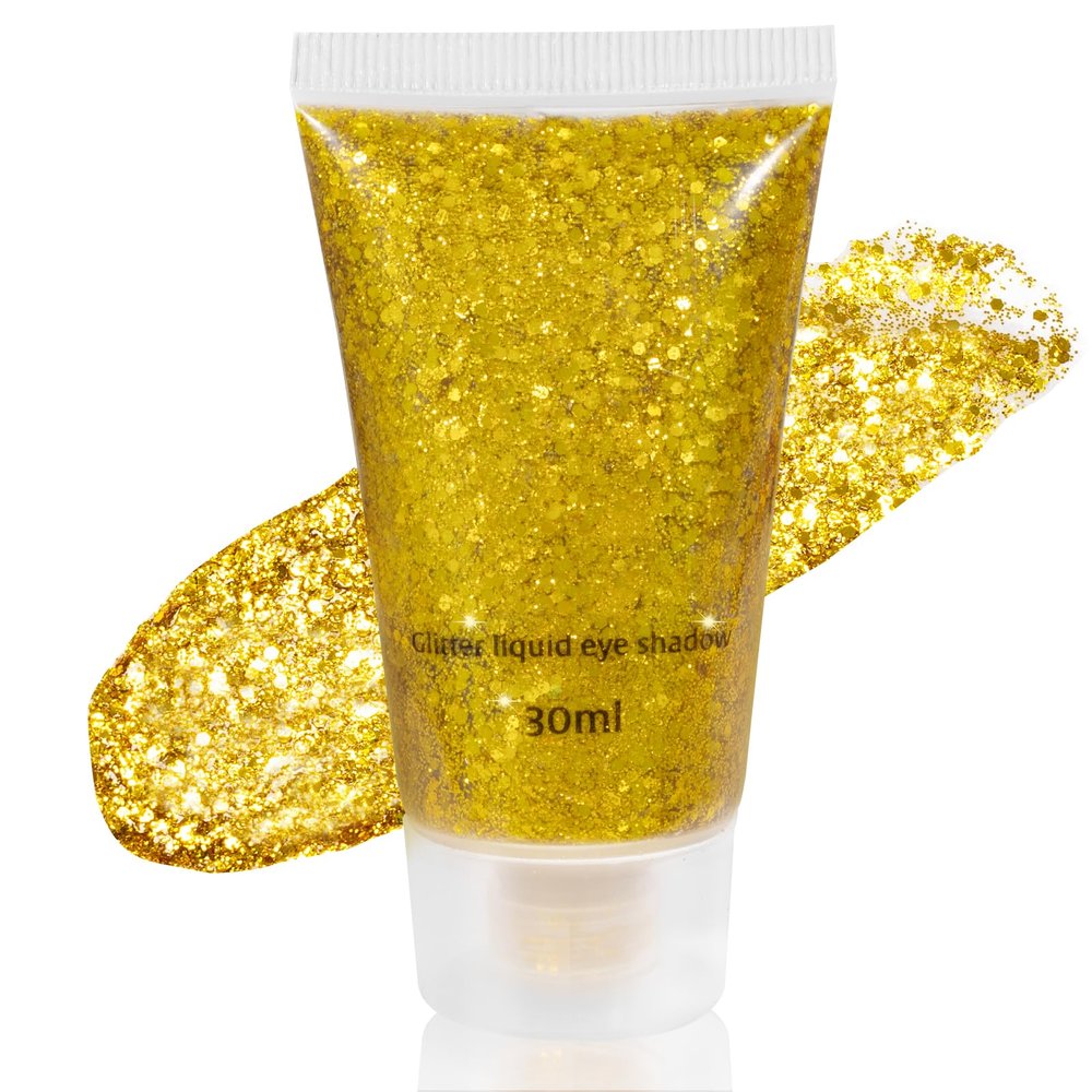 Mysense Gold Body Glitter Gel,Face Hair Glitter Makeup,Music Festival Rave Accessories,Chunky Mermaid Glitter Sequins,Sparkling Face Paint for Women Girls,30g