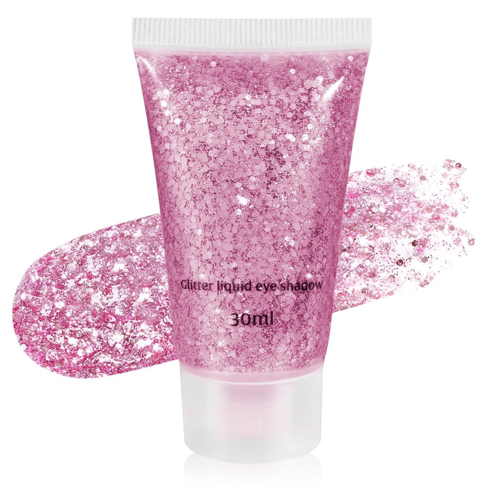 Mysense Pink Body Glitter Gel, Singer Concert Outfits Face Hair Glitter Makeup, Music Festival Rave Accessories, Chunky Glitter Mermaid Sequins, Sparkling Face Paint for Women Girls, 30g