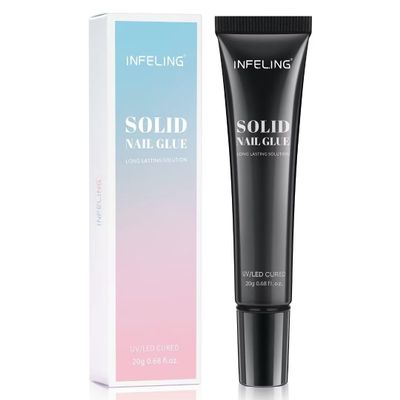 INFELING Solid Gel Nail Gl ue - Nail G lue Gel for Nail Tip Press on Nails, Long Glue Lasting 28+ Days (Curing Needed), Super Strong Nail Glue for Nail Extension