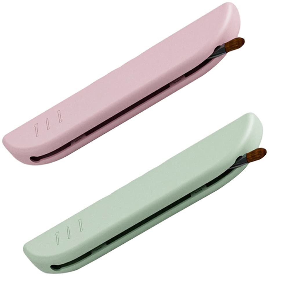 Liemuao Portable Makeup Brush Holder,Washable Soft Silicon Trendy Cosmetic Face Brushes Holder,Travel Makeup Brush Case Travel Accessories for Women Girls (Pink+Green)