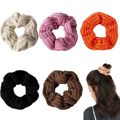 5 Pack Cotton Fluffy Knit Scrunchies for Hair, Pom Pom Hair Tie Fuzzy Hair Bands Sweet Rabbit Faux Furry Scrunchies for Women Girl kid's (5A)