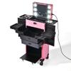BYOOTIQUE Masslux Pink Rolling Makeup Case with Mirror Light Pro Large Cosmetic Trolley Lockable with Mirror Light Pro Large Cosmetic view 3