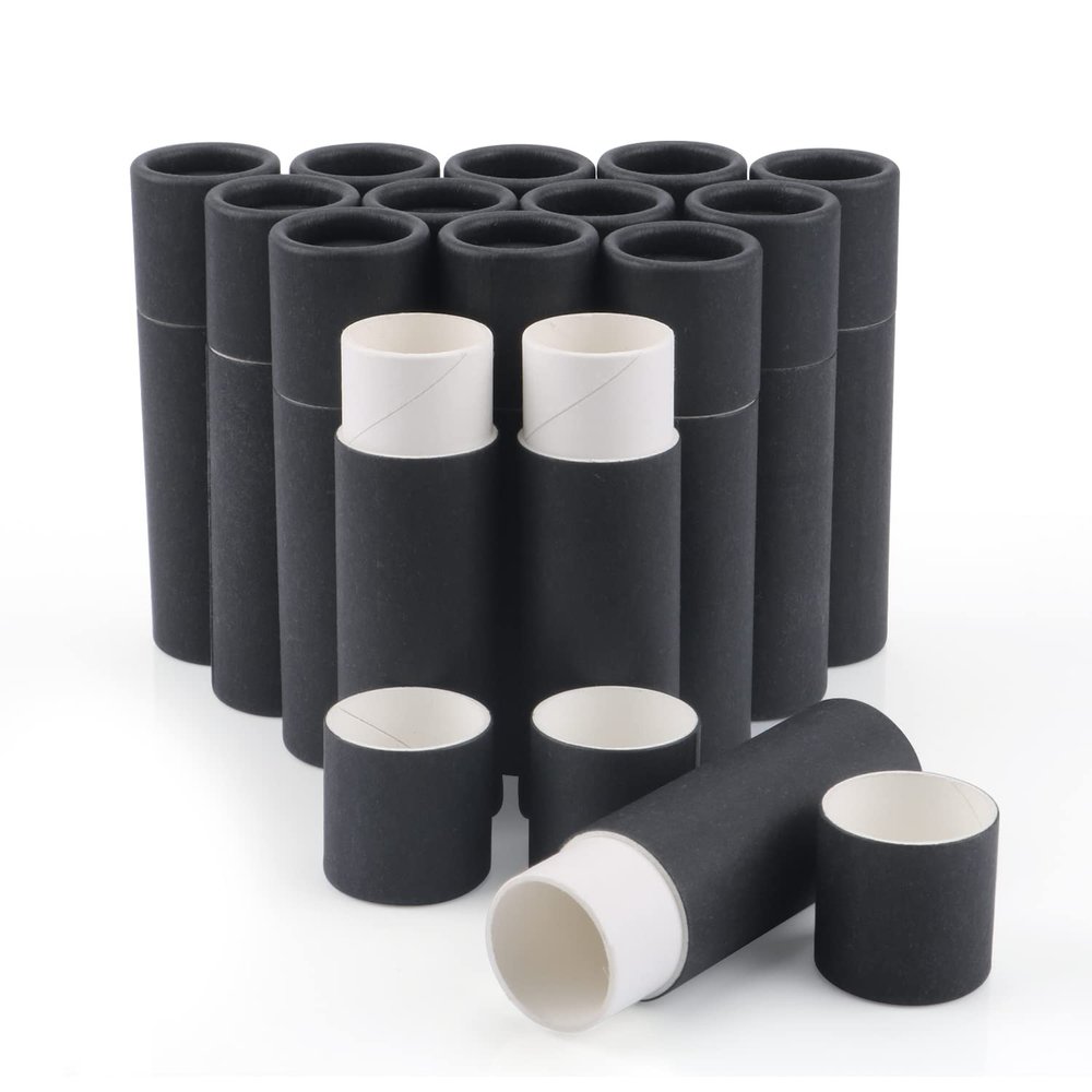 15 Pcs 0.3 oz Paperboard Lip Balm Tubes,Empty Kraft Paper Chapstick Tube Holder,Push-Up Style Biodegradable Solid Perfume Lip Gloss Container for DIY Homemade Balm Container,Natural Packaging- Black