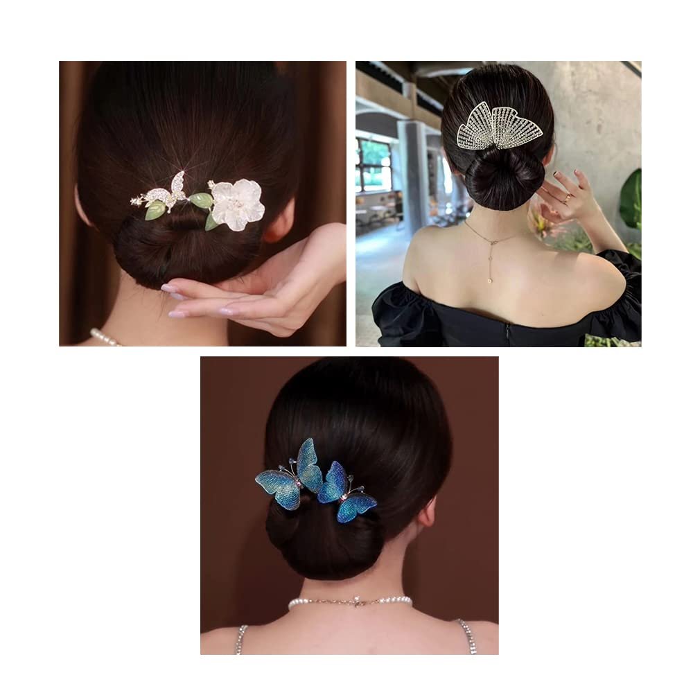 3PCS Ins Style Elegant Lazy Hair Curler, Crystal Hair Bun Maker, French Twist Hairstyle Bun Hairs Accessories, Bun Clips for Hairs, Quick Twist Hairs Tool