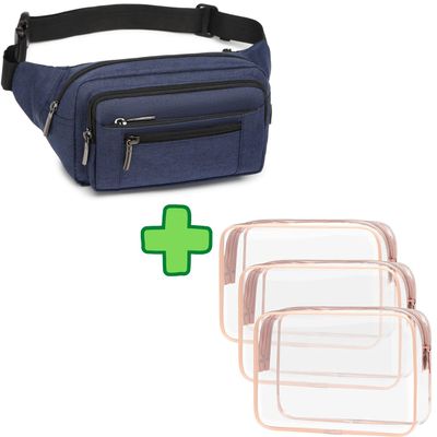 Clear Toiletry Bag and Fanny Packs for Women, Packism 3 Pack TSA Approved Toiletry Bag and Sport Waist Pack Bag, Bundle Sales, Rose Pink and Red, 2 Pack