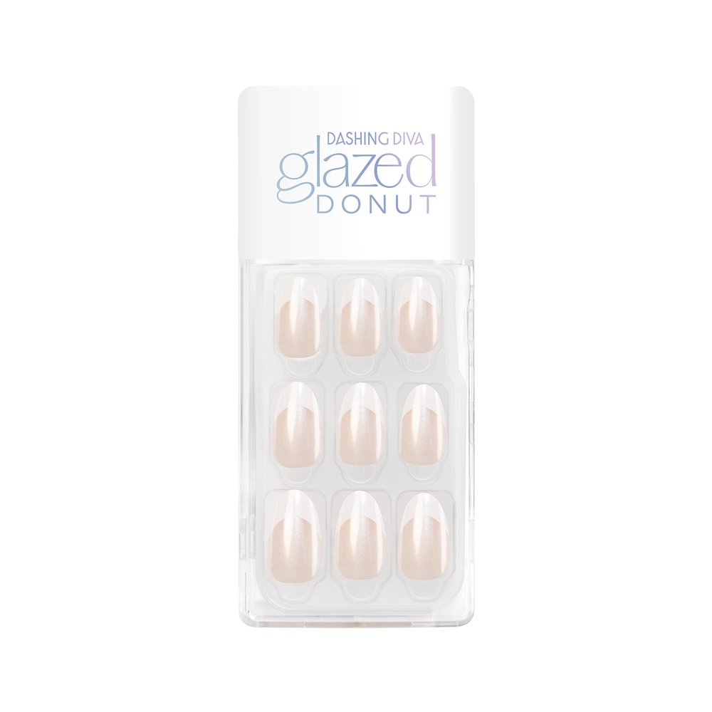 Dashing Diva Magic Press Nails - French Glaze | Medium, Almond Shaped Press On Nails | Long Lasting Stick On Gel Nails | Lasts Up to 7 Days | Contains 30 Stick On Nails, 1 Prep Pad, 1 File