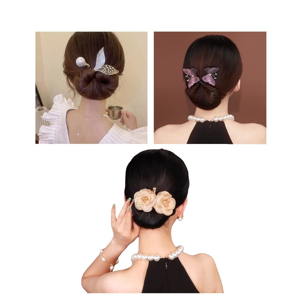 3PCS Ins Style Elegant Lazy Hair Curler, Crystal Hair Bun Maker, French Twist Hairstyle Bun Hairs Accessories, Bun Clips for Hairs, Quick Twist Hairs Tool
