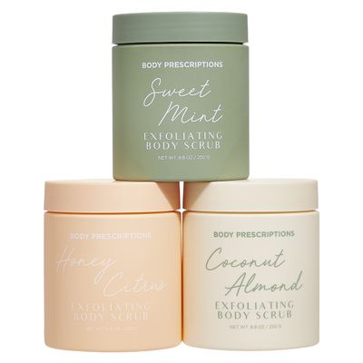 Body Prescriptions Exfoliating Body Scrub  Body Cleanser for Nourished, Ultra-Smooth Skin, Honey Citrus, Coconut Almond, and Sweet Mint