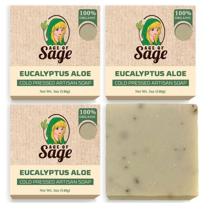 Age of Sage Natural Bar Soap for Women - Vegan Bath Soap Bars Gift Set - Handmade Cold Process Artisan Soap w/Essential Oil, All Moisturizing Wash Soaps, Fragrant Eucalyptus Aloe Scent (4 Pack)