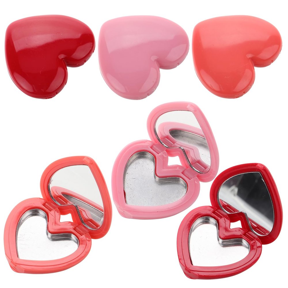 LALAFINA 8pcs Empty Heart Makeup Palette with Mirror, Diy Eyeshadow Powder Blush Lipstick Palette for Travel Skincare Storage