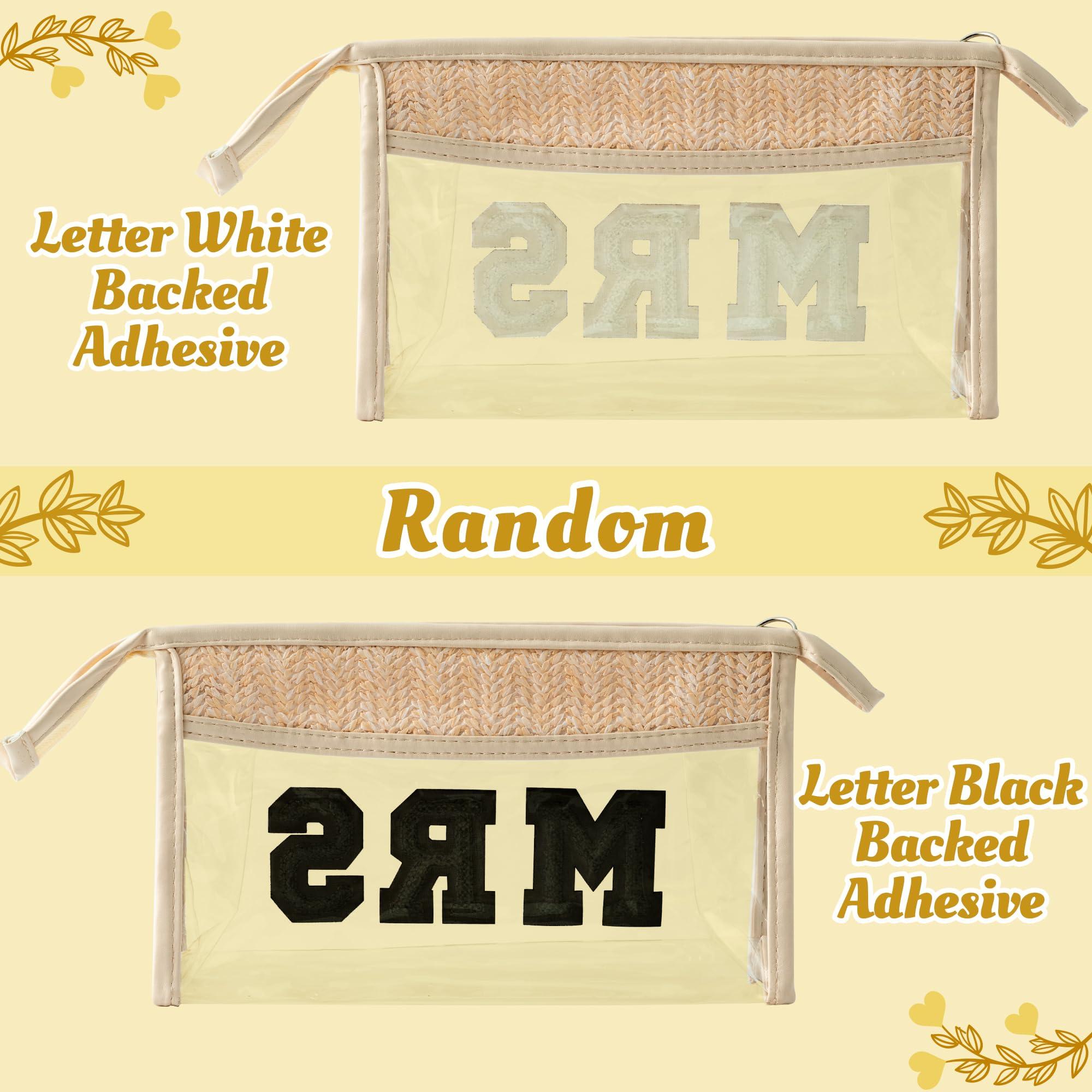 Belanttega Boho Patch Cosmetic Bag - Summer MRS Chenille Varsity Letter Toiletry Bag Beige Clear Waterproof Travel Makeup Pouch PVC Zipper Clutch Daily Use Purse Summer Beach Gifts for Women Girls view 3