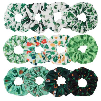 12pcs St. Patrick's Day Hair Scrunchies for Women Love Green Shamrock Elastics Hair ties Hair Accessories Irish Lucky Clover Party Costume Supplies