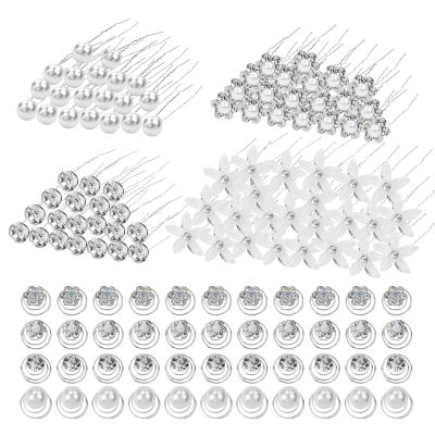 inSowni 128 Pack Silver Pearl Flower Rhinestone Crystal Bridal Wedding Hair U-shaped Hair Pins+Spiral Twist Hair Clips Barrettes Prom Headpieces Formal Hair Pieces Accessories for Brides Bridesmaids Women Girls