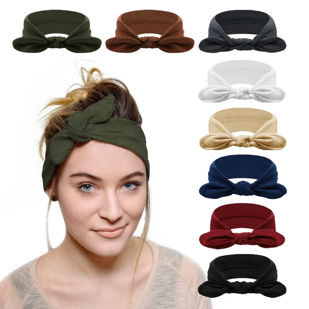 AQOKKA Elastic Bow Headbands for Women Girls Rabbit Ears Knotted Head Bands for Women's Hair Non Slip Boho Headwrap Sport Cute Hair Accessories