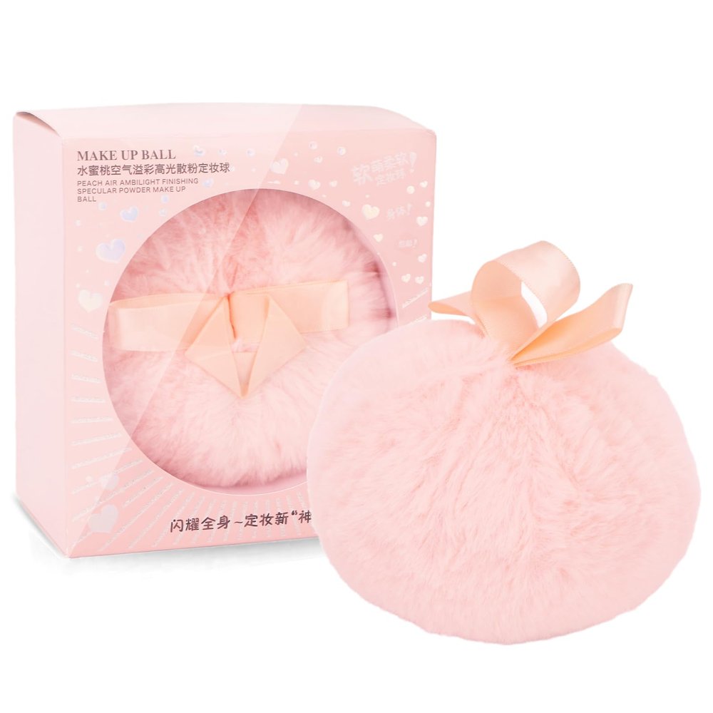 Large Powder Puff with Ribbon Handle, Body Cosmetic Makeup Powder Puff, Soft Puff Ball Tool for Face Body Highlighting, Women,