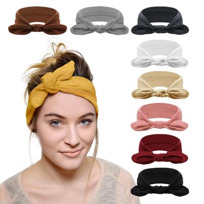 AQOKKA Elastic Bow Headbands for Women Girls Rabbit Ears Knotted Head Bands for Women's Hair Non Slip Boho Headwrap Sport Cute Hair Accessories
