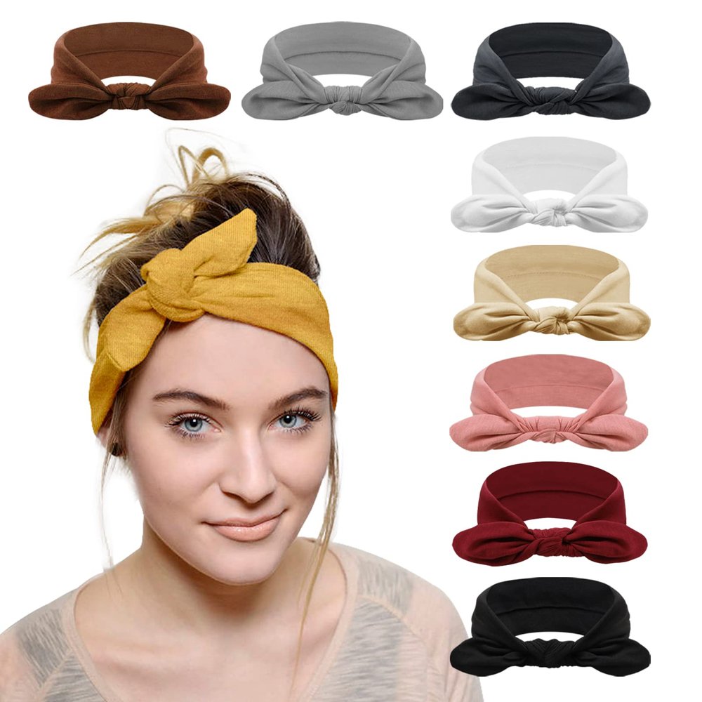 AQOKKA Elastic Bow Headbands for Women Girls Rabbit Ears Knotted Head Bands for Women's Hair Non Slip Boho Headwrap Sport Cute Hair Accessories