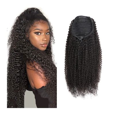 HIHELO 1 Pack Curly Wavy Drawstring Ponytail Extension Brazilian Hairpin Ponytail Wig Natural Black Drawstring Ponytail Bun (Size : 20inches)