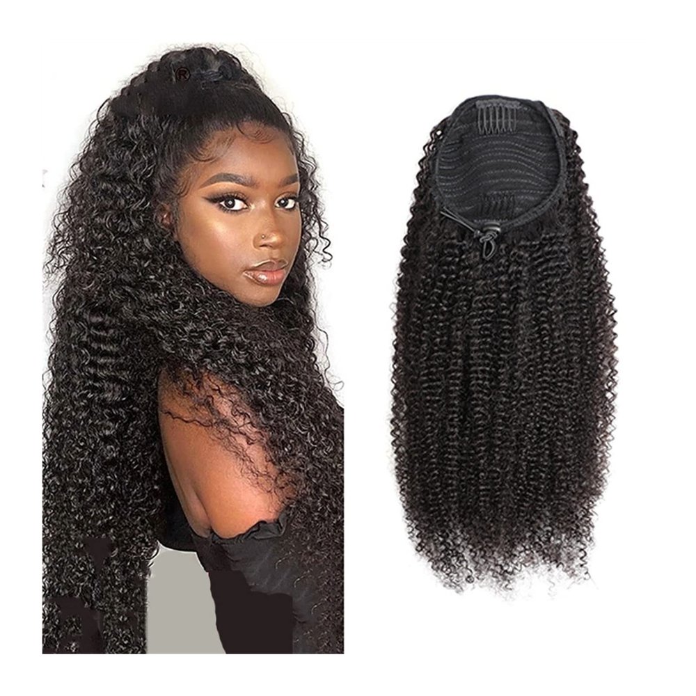 HIHELO 1 Pack Curly Wavy Drawstring Ponytail Extension Brazilian Hairpin Ponytail Wig Natural Black Drawstring Ponytail Bun (Size : 20inches)