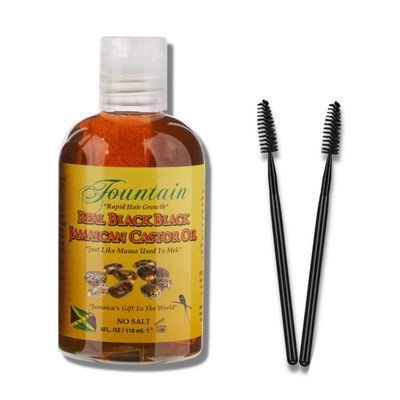 Fountain Real Black Black Jamaican Castor Oil - Hair Growth - Thicker Eyebrows - Longer Eyelashes - Mascara Wands